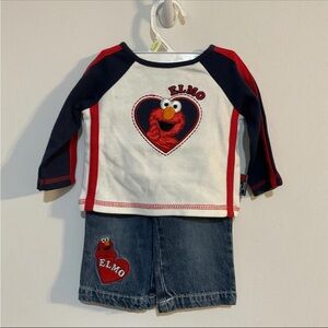NWT VTG Y2K Elmos World Outfit Size 3-6 M 2000s Kids Nostalgic Denim Patchwork